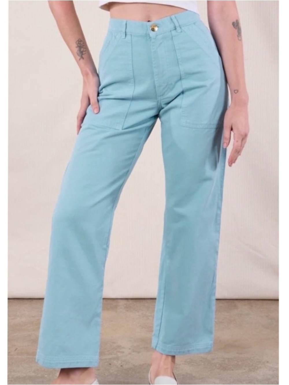 Big Bud Press Work Pants Light Blue Straight Leg Cotton Twill Utility Unisex M